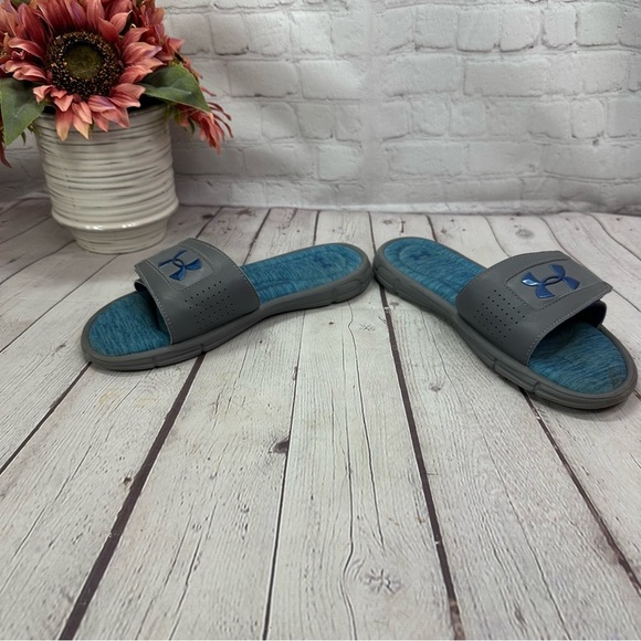 Under Armour Blue and Gray Slide Sandals men's sz 8 beach casual athleisure - Picture 3 of 6